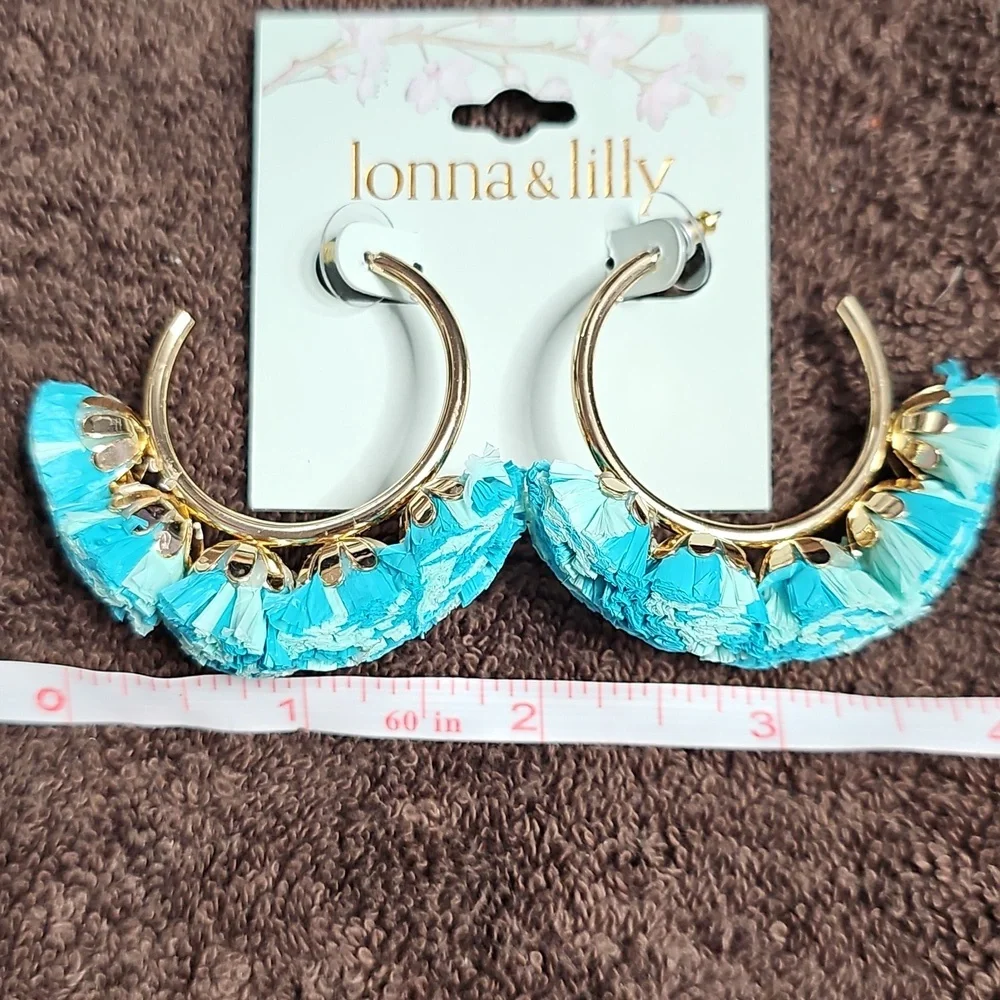 NWT lonna & lilly fun fabric hoop earrings in gold accent‎